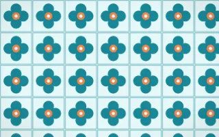Tahiti Lagoon Quatrefoil Tile — light teal, orange and white azulejo background