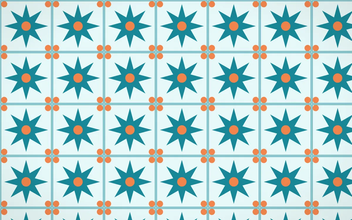 Tahiti Lagoon Star Tile — light teal, orange and white azulejo background