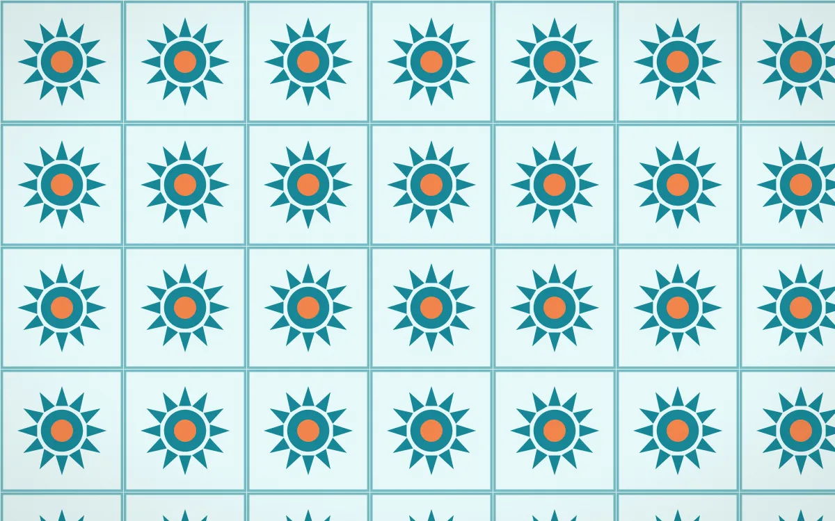 Tahiti Lagoon Sunburst Tile — light teal, orange and white azulejo background