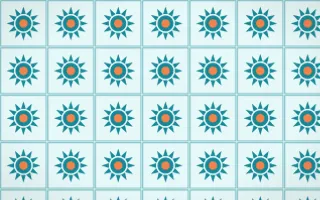 Tahiti Lagoon Sunburst Tile — light teal, orange and white azulejo background