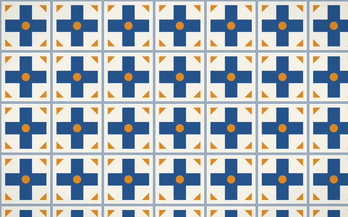 Talavera Puebla Cross Tile — light blue, orange and white azulejo background