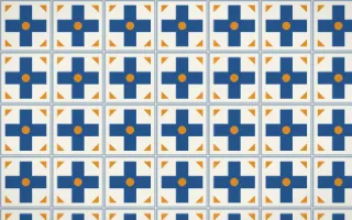 Talavera Puebla Cross Tile — light blue, orange and white azulejo background