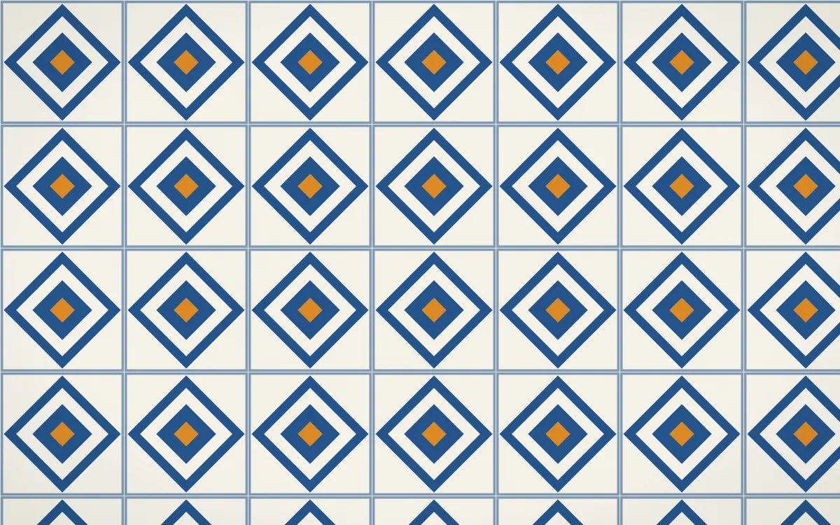 Talavera Puebla Diamond Tile — light blue, orange and white azulejo background