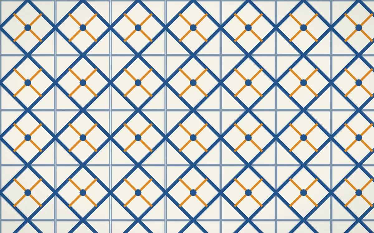 Talavera Puebla Lattice Tile — light blue, orange and white azulejo background