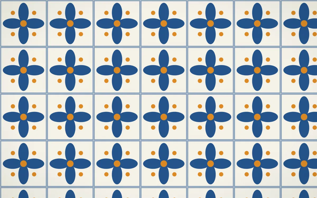 Talavera Puebla Petal Tile — light blue, orange and white azulejo background