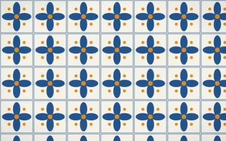 Talavera Puebla Petal Tile — light blue, orange and white azulejo background