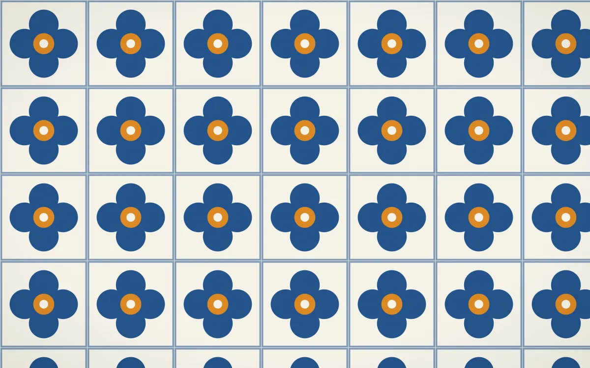 Talavera Puebla Quatrefoil Tile — light blue, orange and white azulejo background