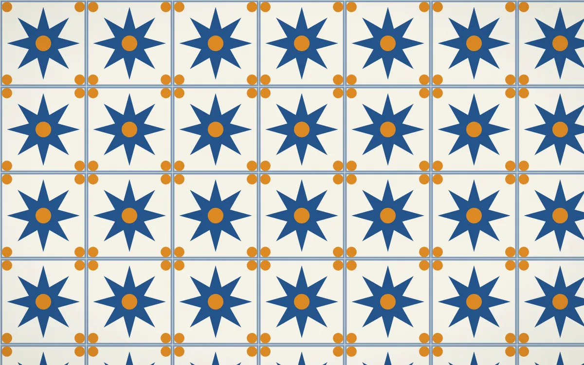 Talavera Puebla Star Tile — light blue, orange and white azulejo background