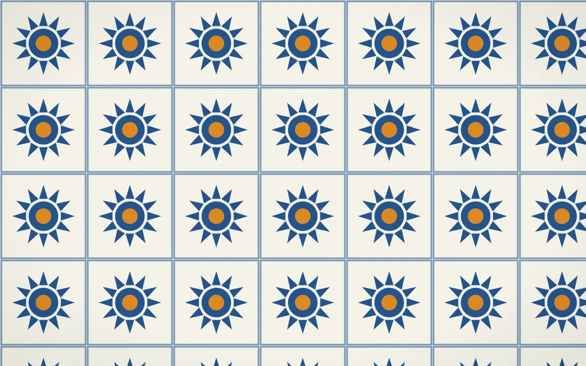 Talavera Puebla Sunburst Tile — light blue, orange and white azulejo background