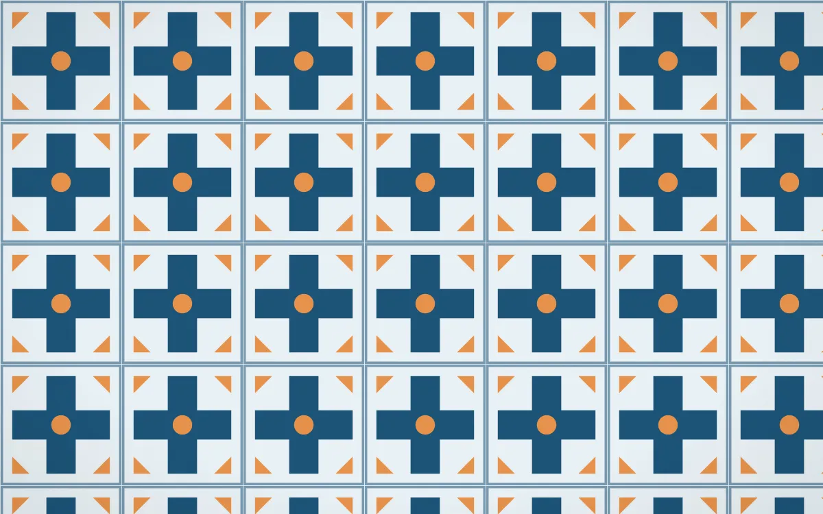 Titicaca Cross Tile — light blue, orange and white azulejo background