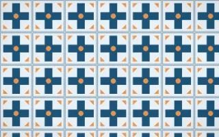 Titicaca Cross Tile — light blue, orange and white azulejo background