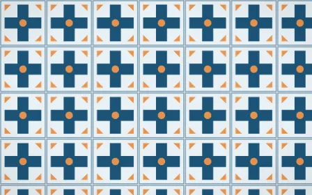 Titicaca Cross Tile — light blue, orange and white azulejo background