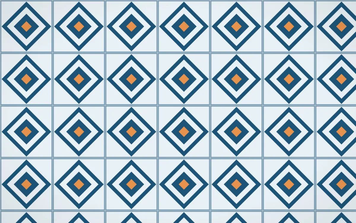 Titicaca Diamond Tile — light blue, orange and white azulejo background
