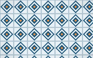 Titicaca Diamond Tile — light blue, orange and white azulejo background