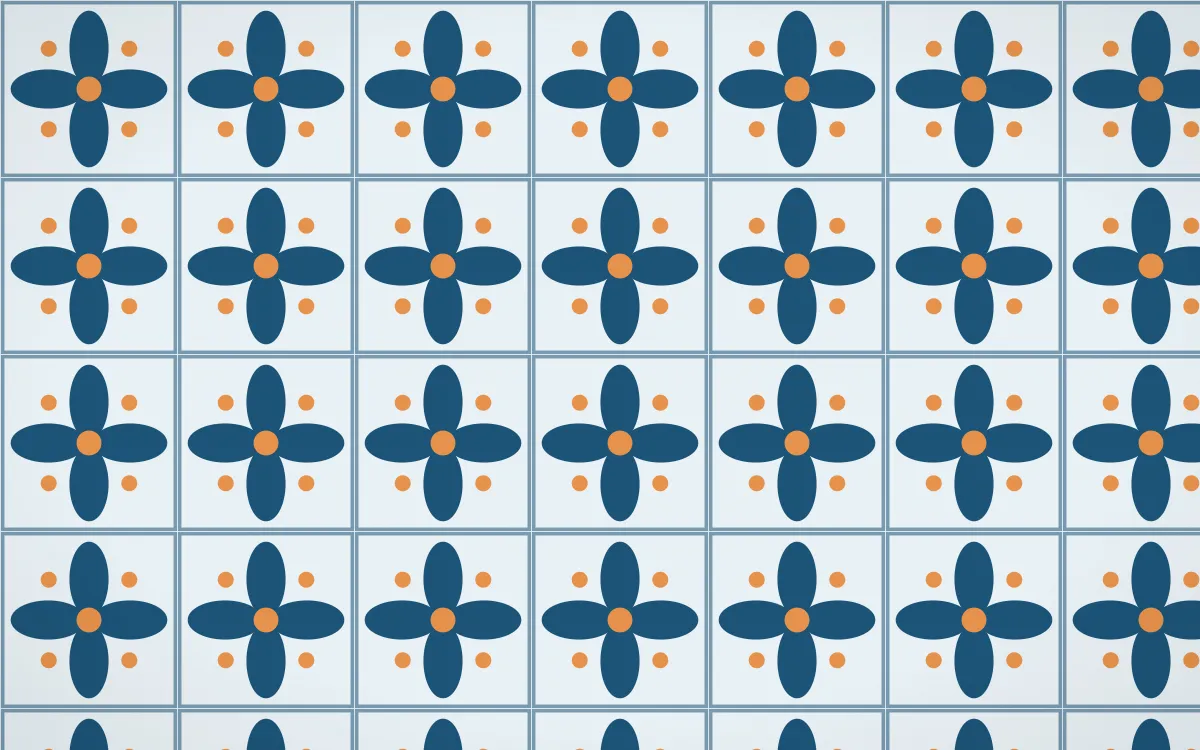 Titicaca Petal Tile — light blue, orange and white azulejo background