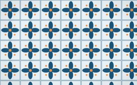 Titicaca Petal Tile — light blue, orange and white azulejo background