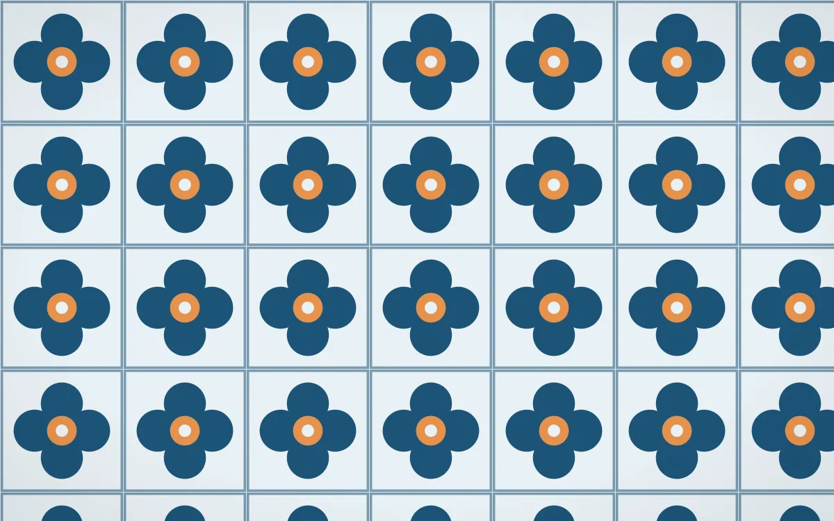 Titicaca Quatrefoil Tile — light blue, orange and white azulejo background