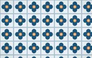 Titicaca Quatrefoil Tile — light blue, orange and white azulejo background