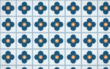 Titicaca Quatrefoil Tile — light blue, orange and white azulejo background
