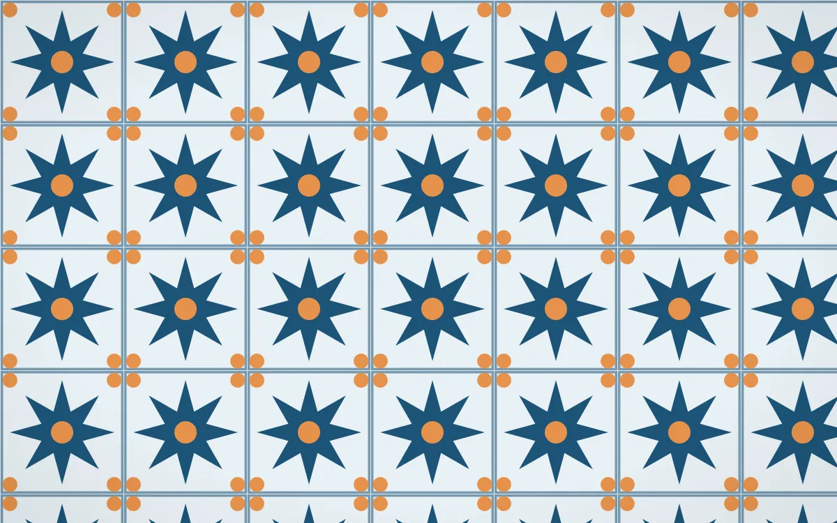 Titicaca Star Tile — light blue, orange and white azulejo background