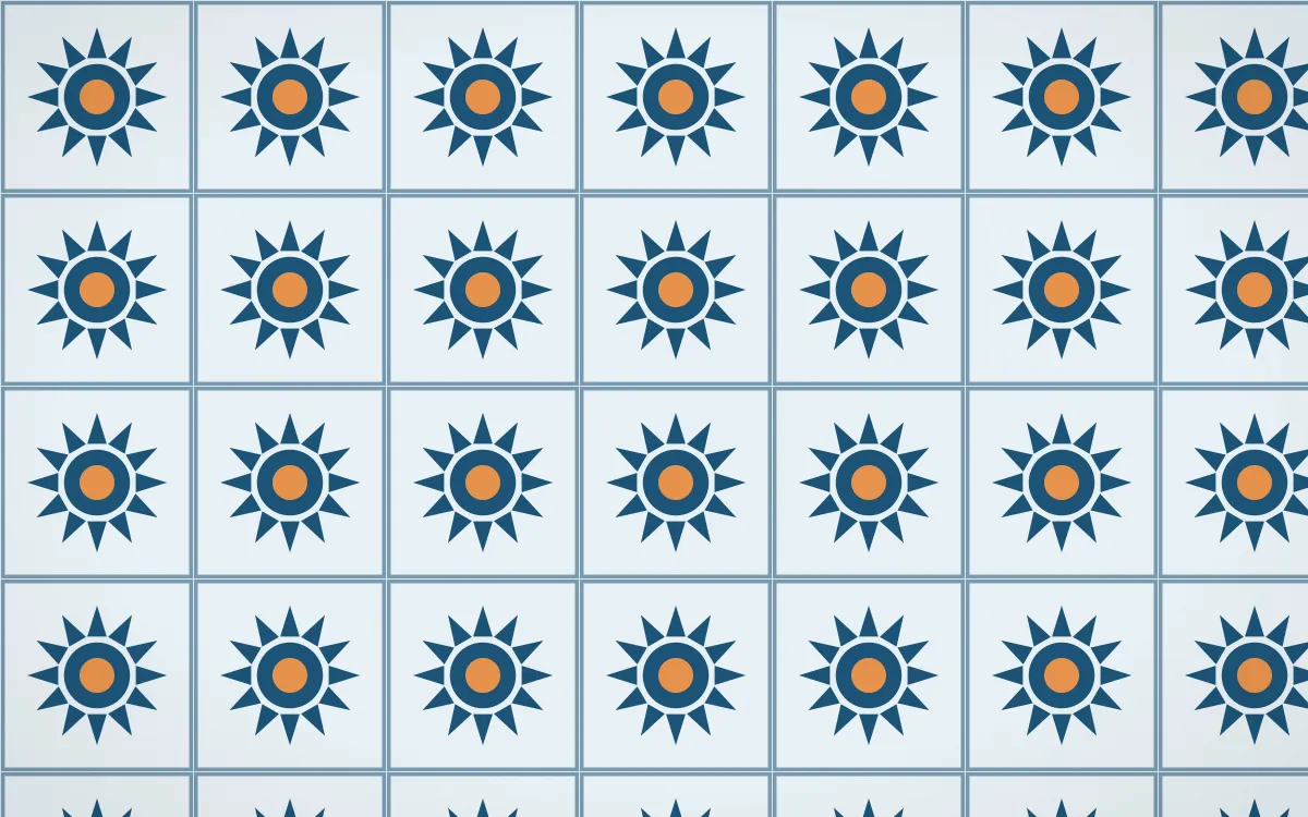 Titicaca Sunburst Tile — light blue, orange and white azulejo background