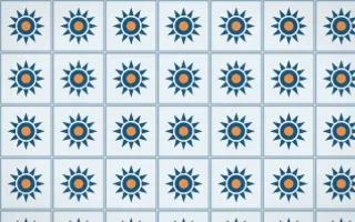 Titicaca Sunburst Tile — light blue, orange and white azulejo background