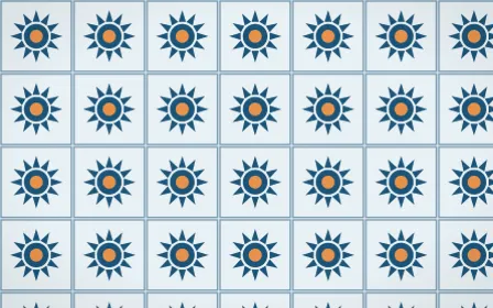 Titicaca Sunburst Tile — light blue, orange and white azulejo background