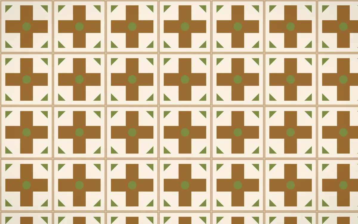 Tuscany Sun Cross Tile — light brown, green and beige azulejo background