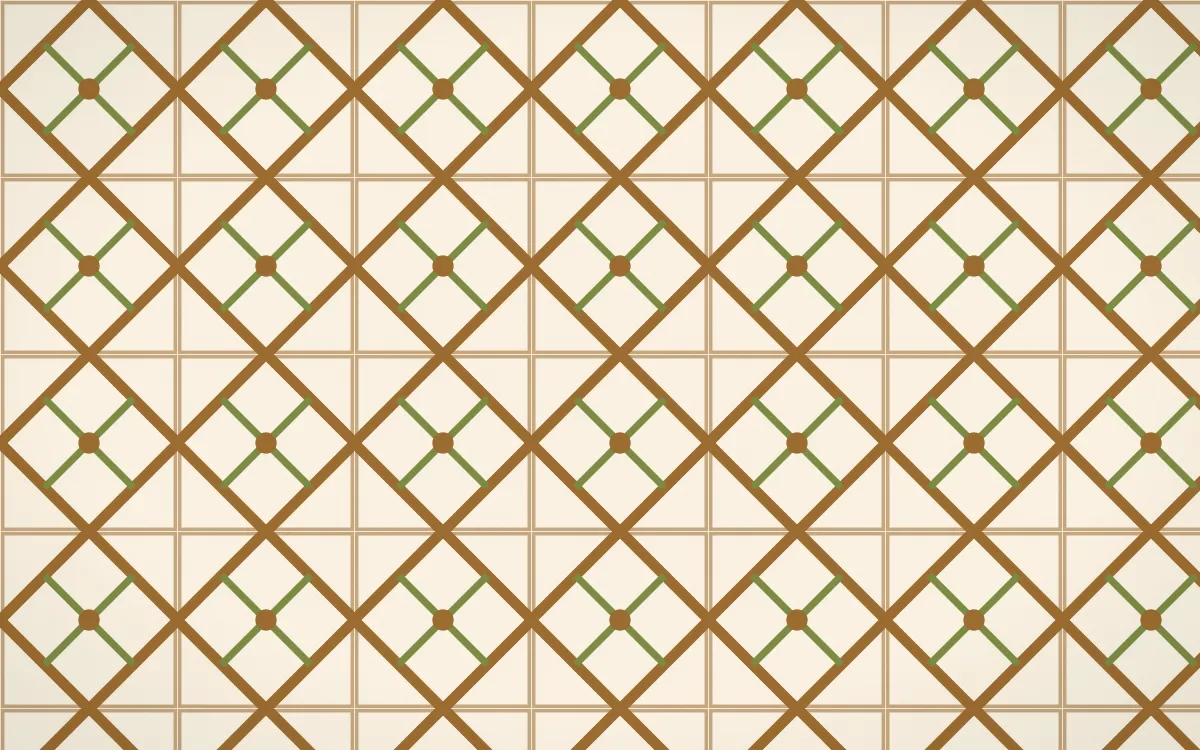 Tuscany Sun Lattice Tile — light brown, green and beige azulejo background