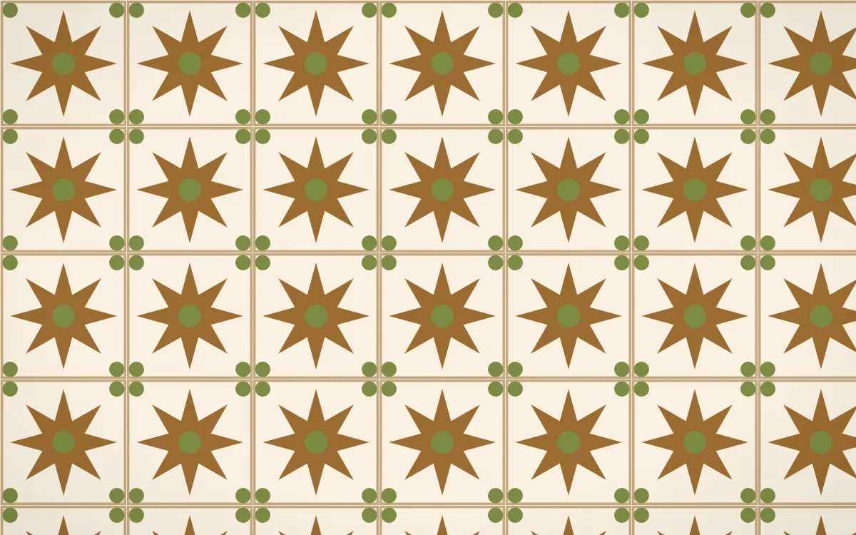 Tuscany Sun Star Tile — light brown, green and beige azulejo background