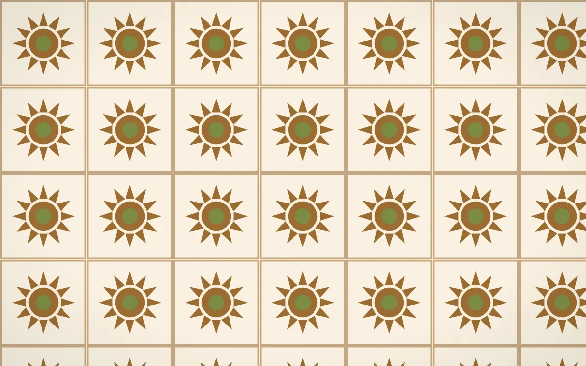 Tuscany Sun Sunburst Tile — light brown, green and beige azulejo background