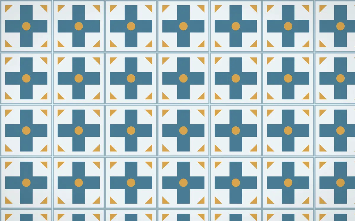 Udaipur Lake Cross Tile — light blue, gold and white azulejo background