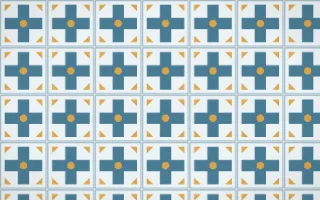 Udaipur Lake Cross Tile — light blue, gold and white azulejo background