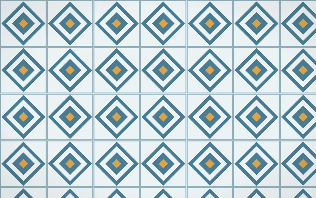 Udaipur Lake Diamond Tile — light blue, gold and white azulejo background