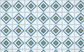 Udaipur Lake Diamond Tile — light blue, gold and white azulejo background