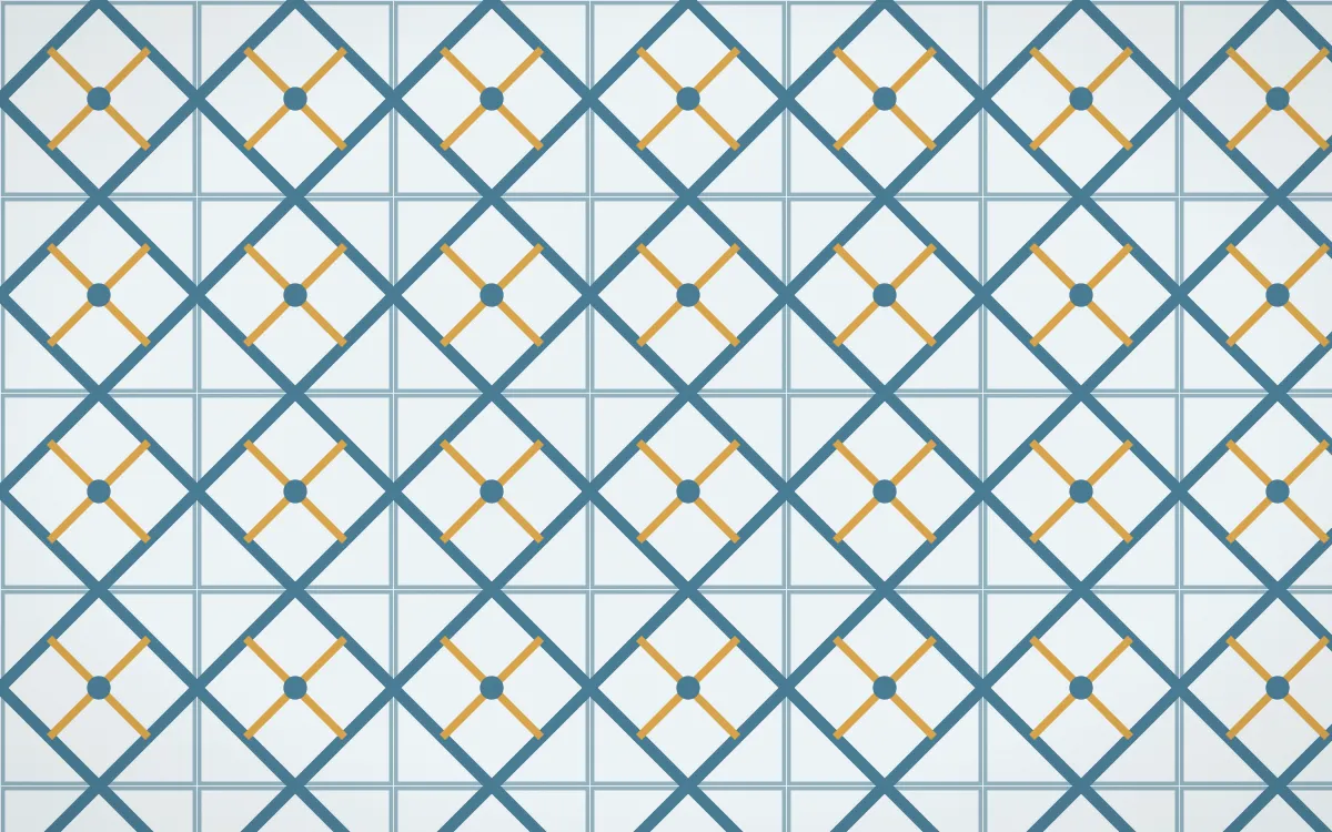 Udaipur Lake Lattice Tile — light blue, gold and white azulejo background