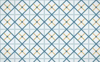 Udaipur Lake Lattice Tile — light blue, gold and white azulejo background