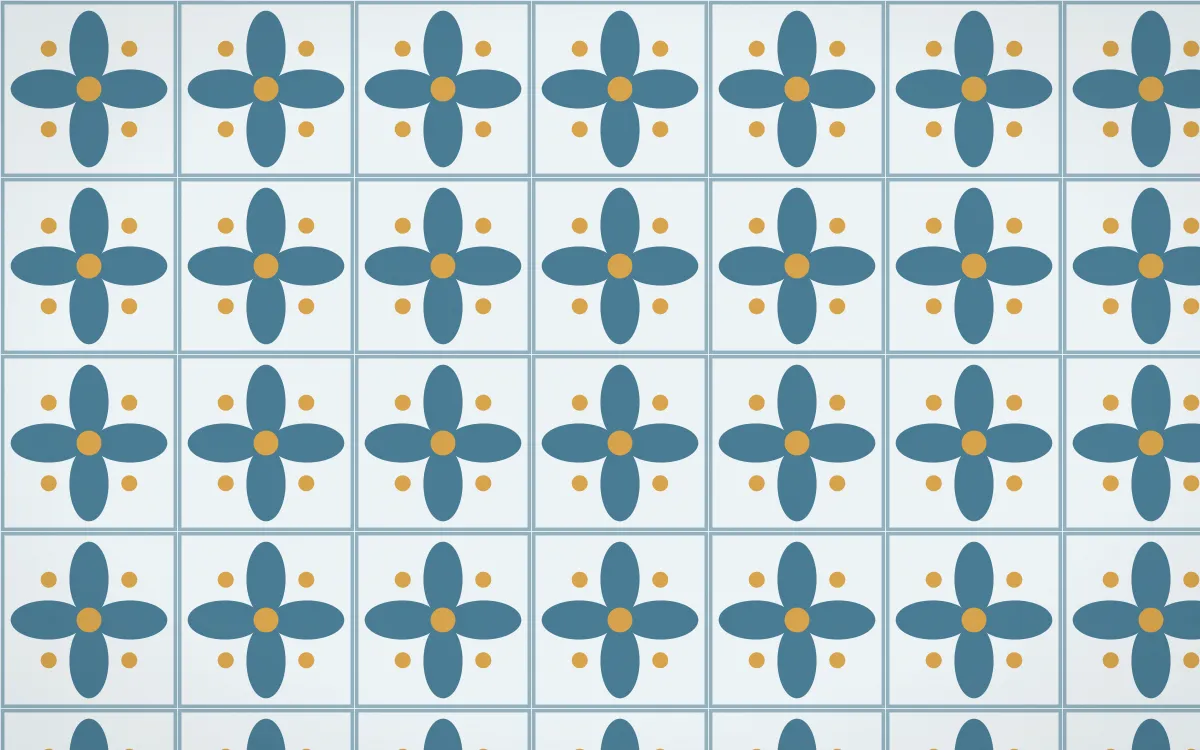 Udaipur Lake Petal Tile — light blue, gold and white azulejo background