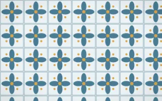 Udaipur Lake Petal Tile — light blue, gold and white azulejo background