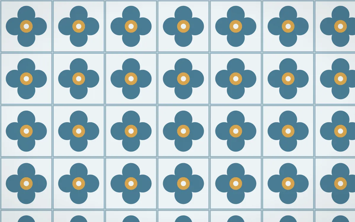 Udaipur Lake Quatrefoil Tile — light blue, gold and white azulejo background