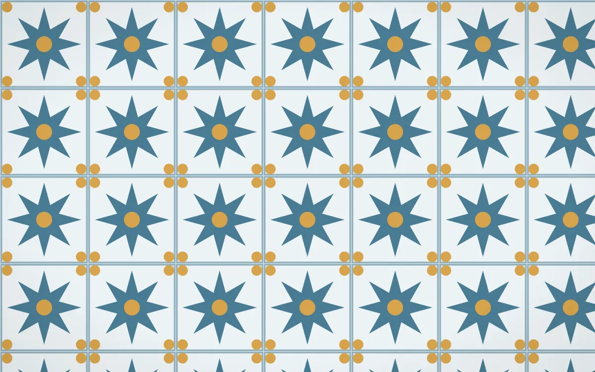 Udaipur Lake Star Tile — light blue, gold and white azulejo background