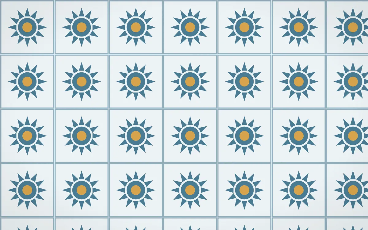 Udaipur Lake Sunburst Tile — light blue, gold and white azulejo background