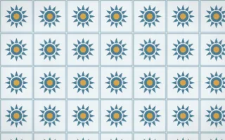 Udaipur Lake Sunburst Tile — light blue, gold and white azulejo background