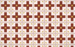 Venetian Rosso Cross Tile — light brown, gold and white azulejo background