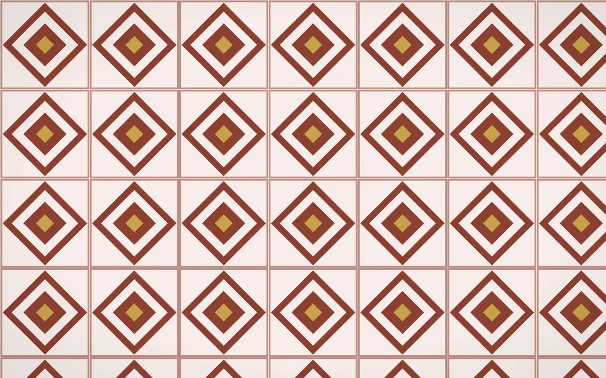 Venetian Rosso Diamond Tile — light brown, gold and white azulejo background