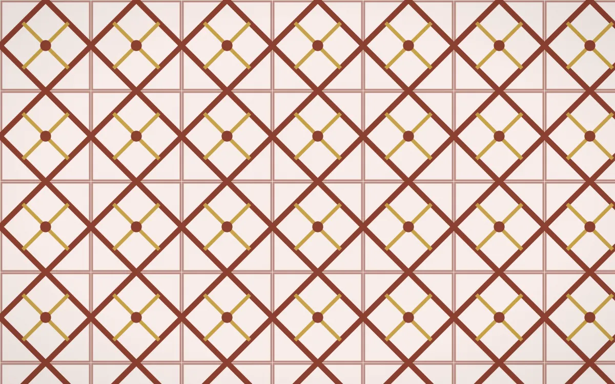 Venetian Rosso Lattice Tile — light brown, gold and white azulejo background