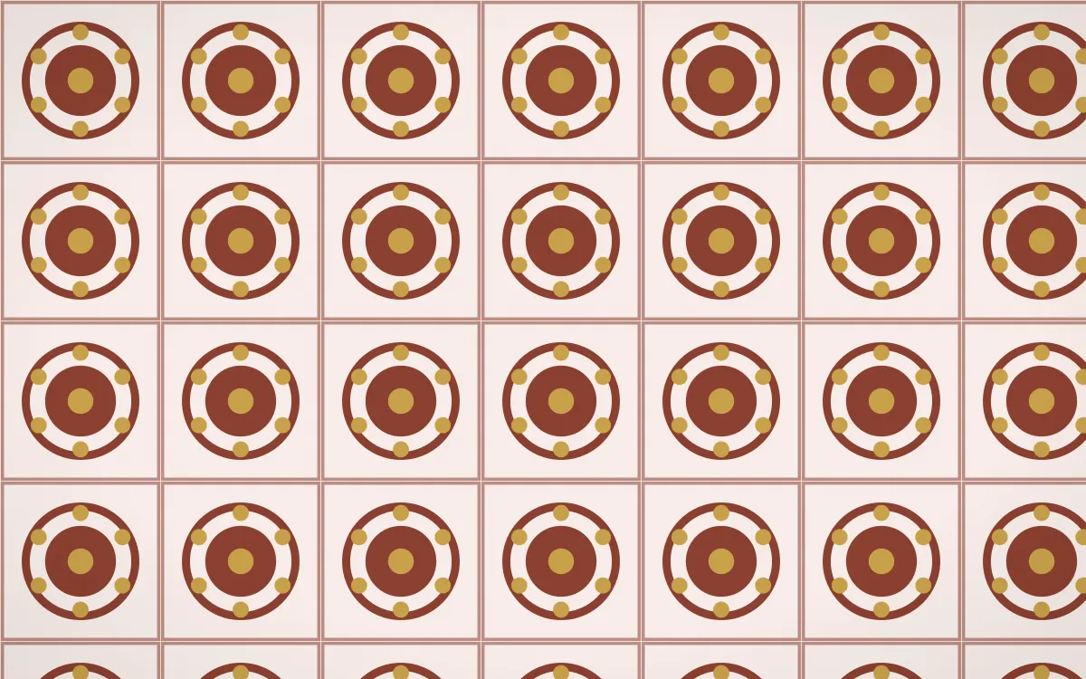 Venetian Rosso Medallion Tile — light brown, gold and white azulejo background