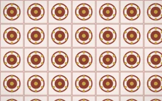 Venetian Rosso Medallion Tile — light brown, gold and white azulejo background