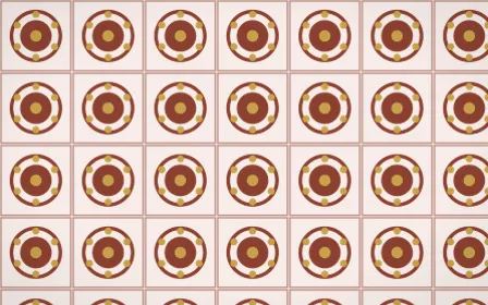 Venetian Rosso Medallion Tile — light brown, gold and white azulejo background