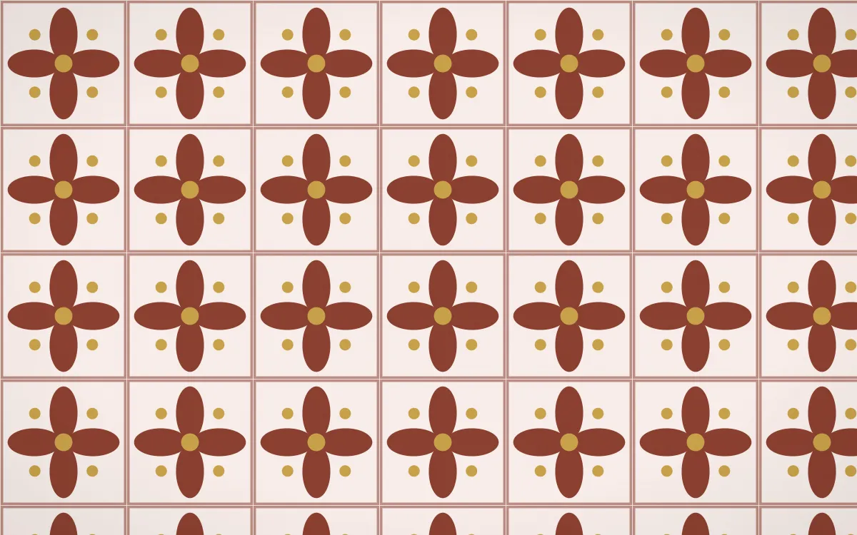 Venetian Rosso Petal Tile — light brown, gold and white azulejo background